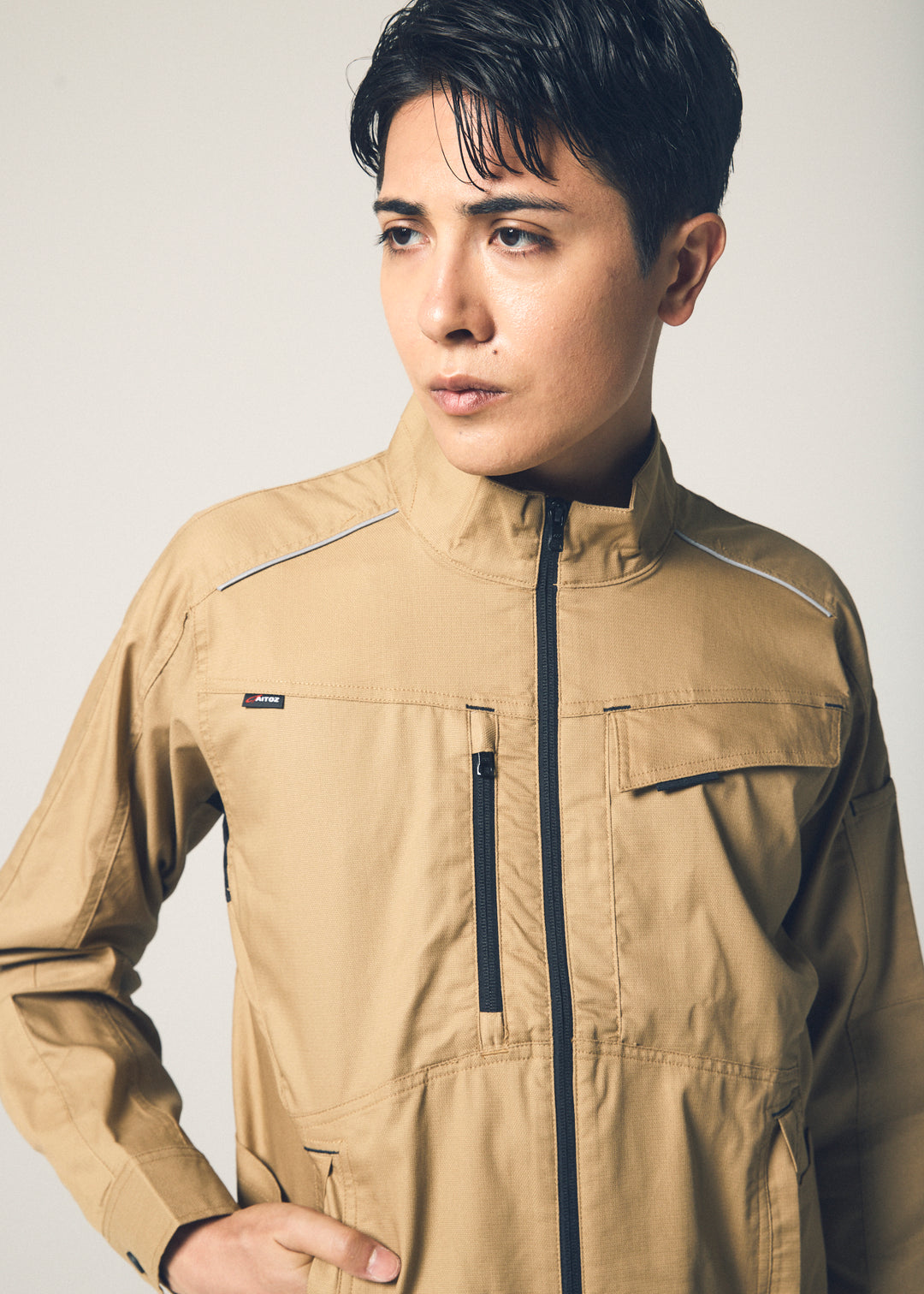 ［AITOZ］3330 Lightweight Stretch MOBINCUT Bungee Tech Long Sleeve Blouson (80% Polyester, 20% Cotton / Unisex) for Spring and Summer