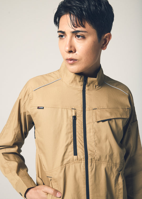 ［AITOZ］3330 Lightweight Stretch MOBINCUT Bungee Tech Long Sleeve Blouson (80% Polyester, 20% Cotton / Unisex) for Spring and Summer